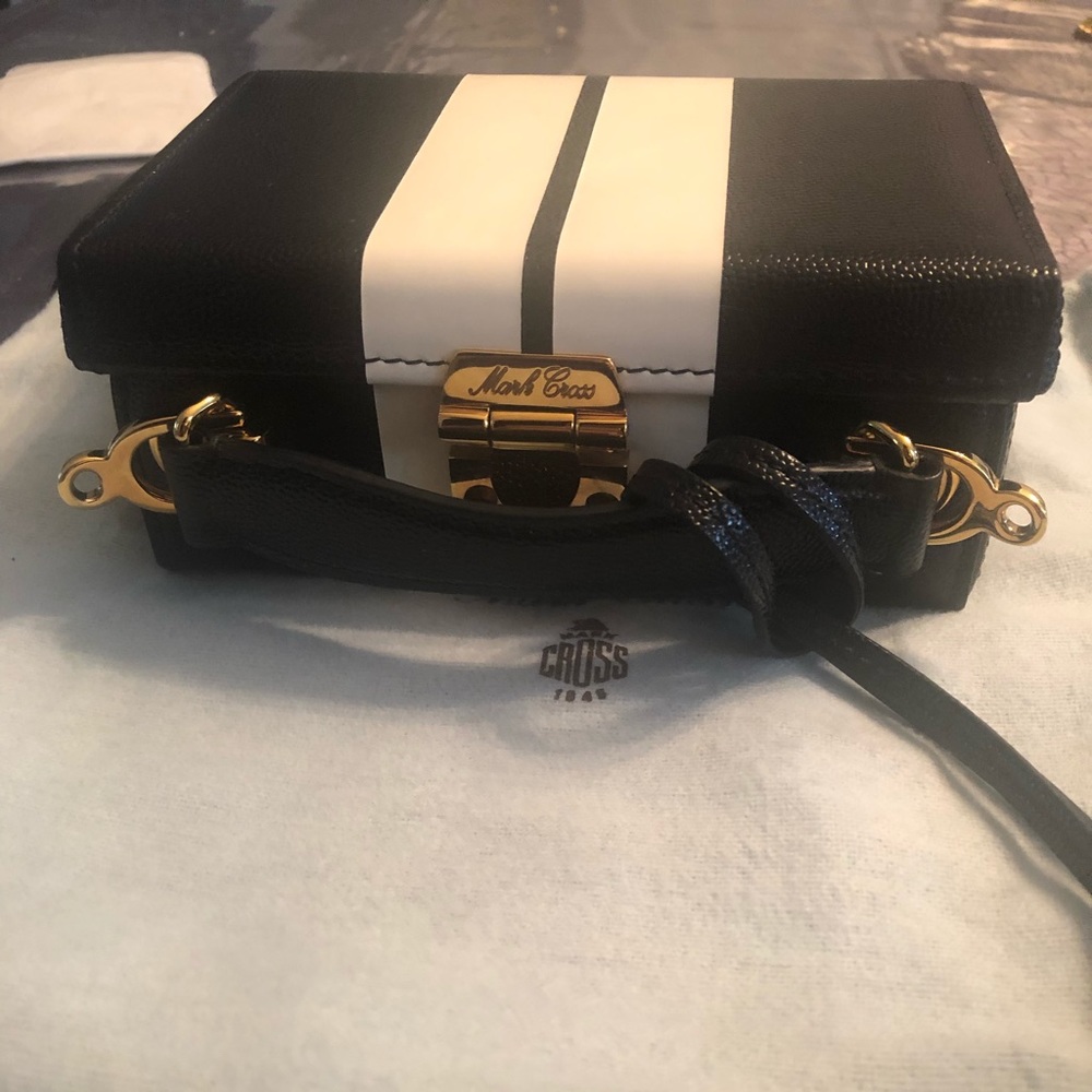 Mark Cross Grace Mini Black Striped Caviar Leather